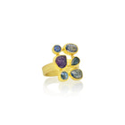multi sapphire, multi cut cluster ring