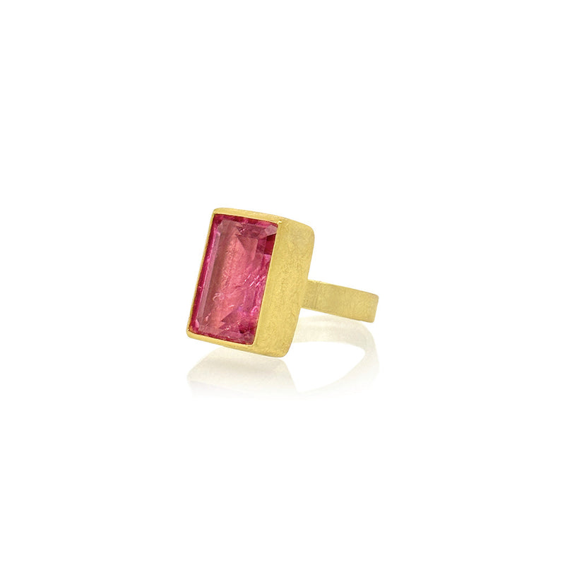 Large Rectangular Pink Tourmaline Ring