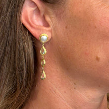 Triple Aquamarine Drop Earrings with Freshwater Pearl Studs