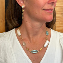Triple Aquamarine Drop Earrings with Freshwater Pearl Studs