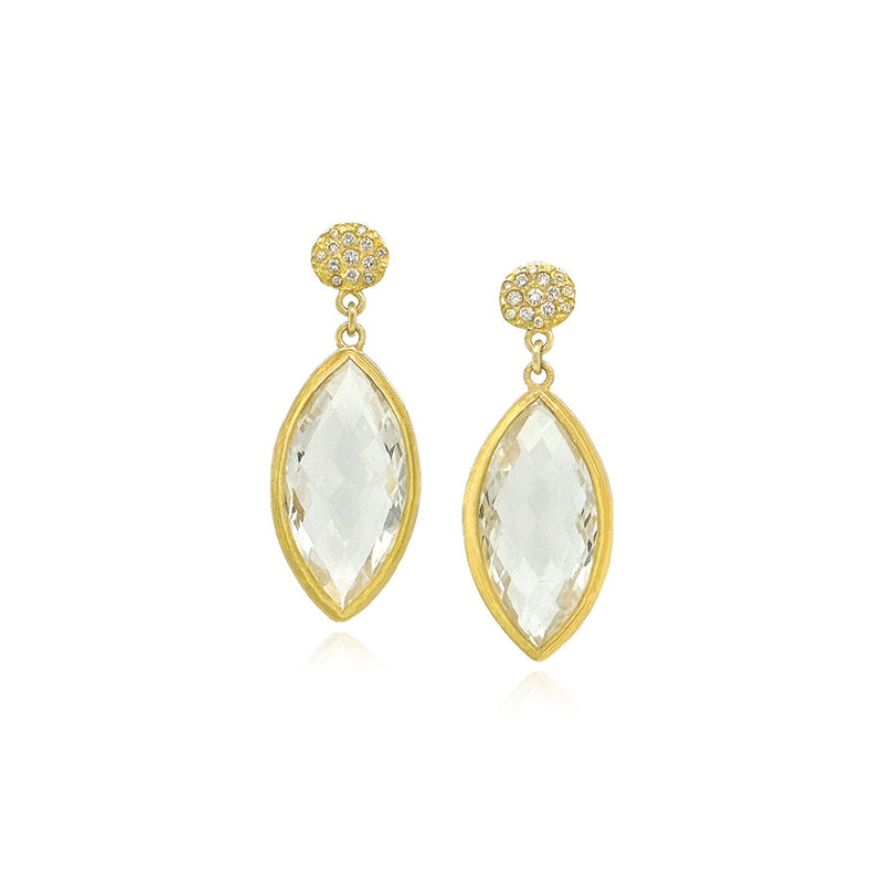 Rosecut Marquis Quartz Drop Earrings with Silk Disc Tops