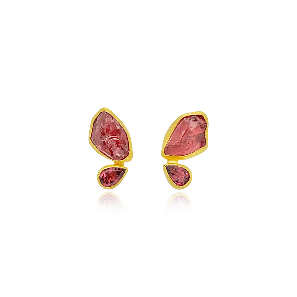 tourmaline crystal earrings with faceted rough drops
