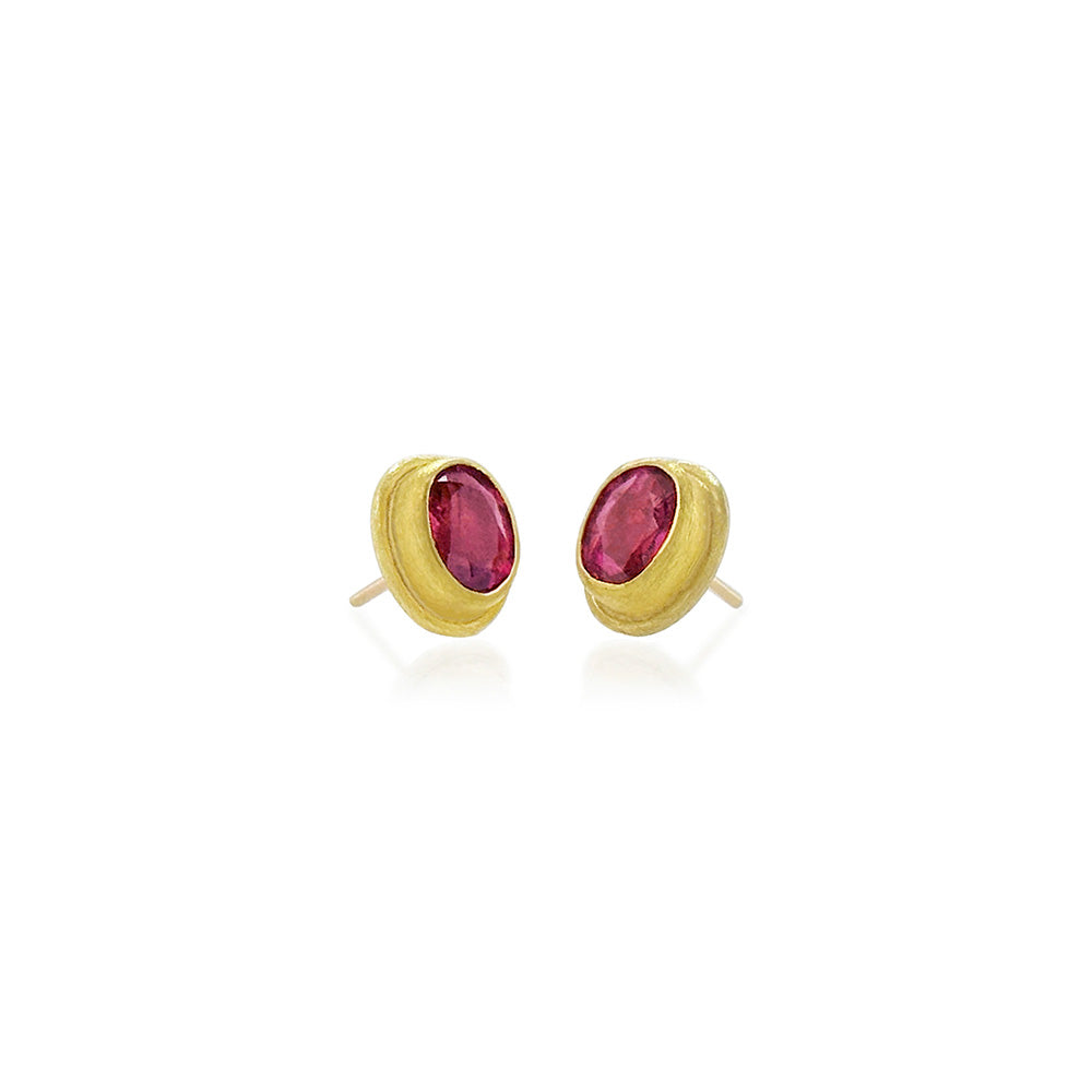 Faceted Pink Tourmaline Oval Stud Earrings