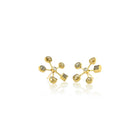 Starburst earrings with four rosecut, natural color diamonds in various shapes and one natural cube diamond, surrounding a 3 mm brilliant-cut center diamond, set in 22k and 18k yellow gold, with post backs. Earrings are 3/4" (18 mm) in diameter.