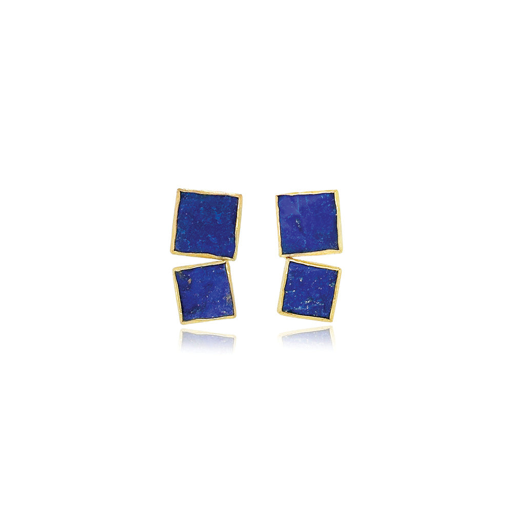 Natural Cut Lapis Lazuli Square Earrings