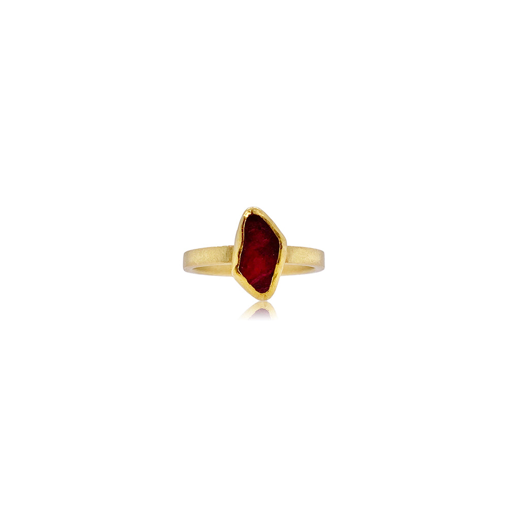 Rough Ruby Narrow Band Ring in 22K/18K Gold