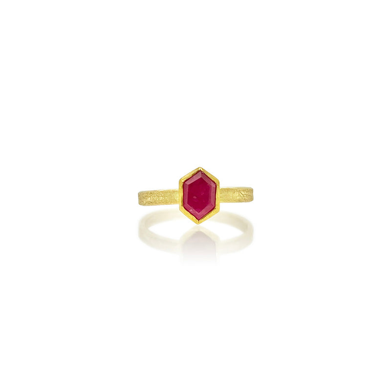 Faceted Hexagonal Ruby Stacking Ring