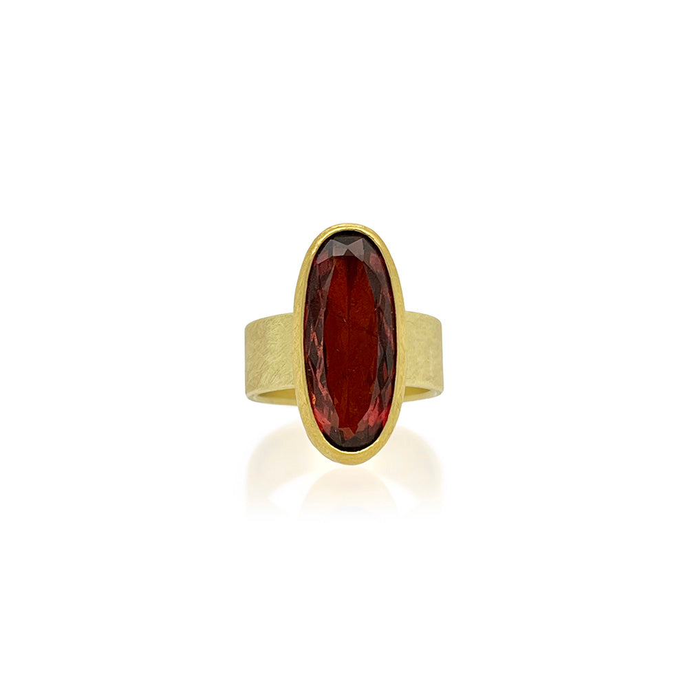 Large Red Oval Faceted Tourmaline Ring