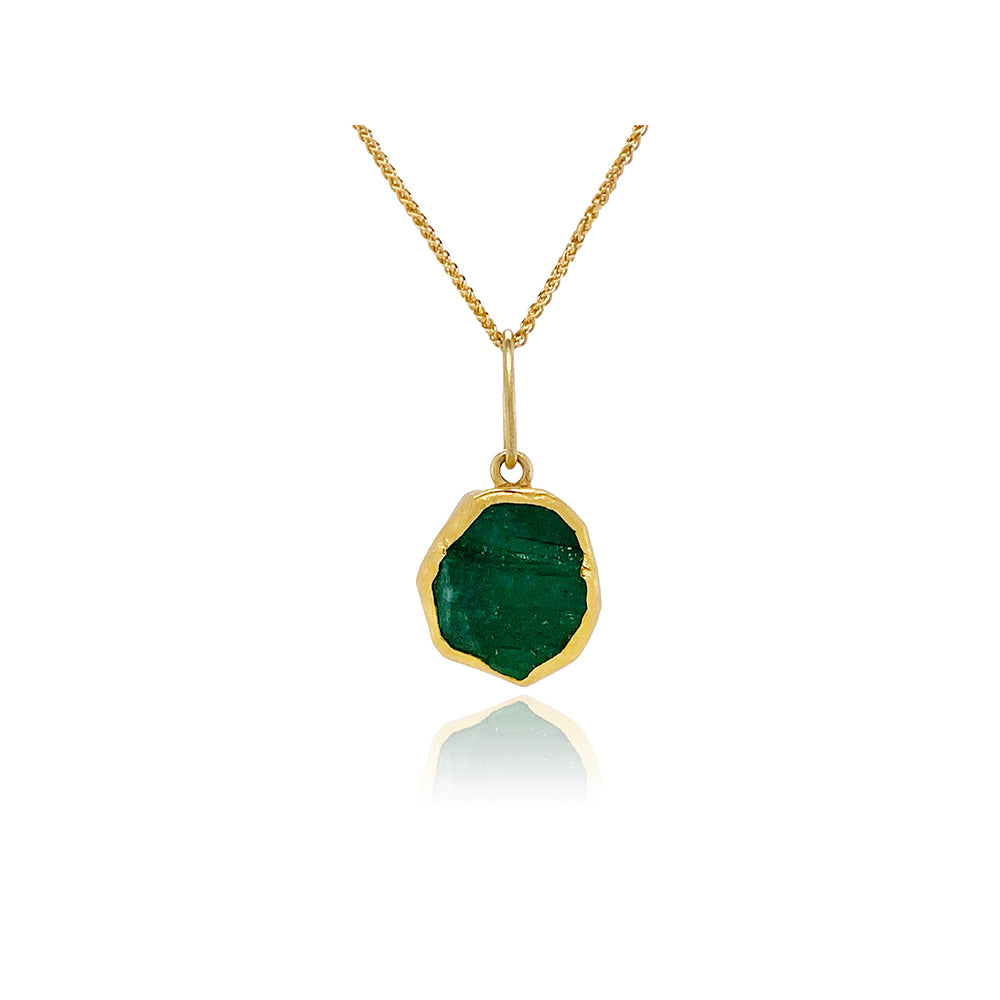 Rough Emerald Pendant in 22K and 18K Gold