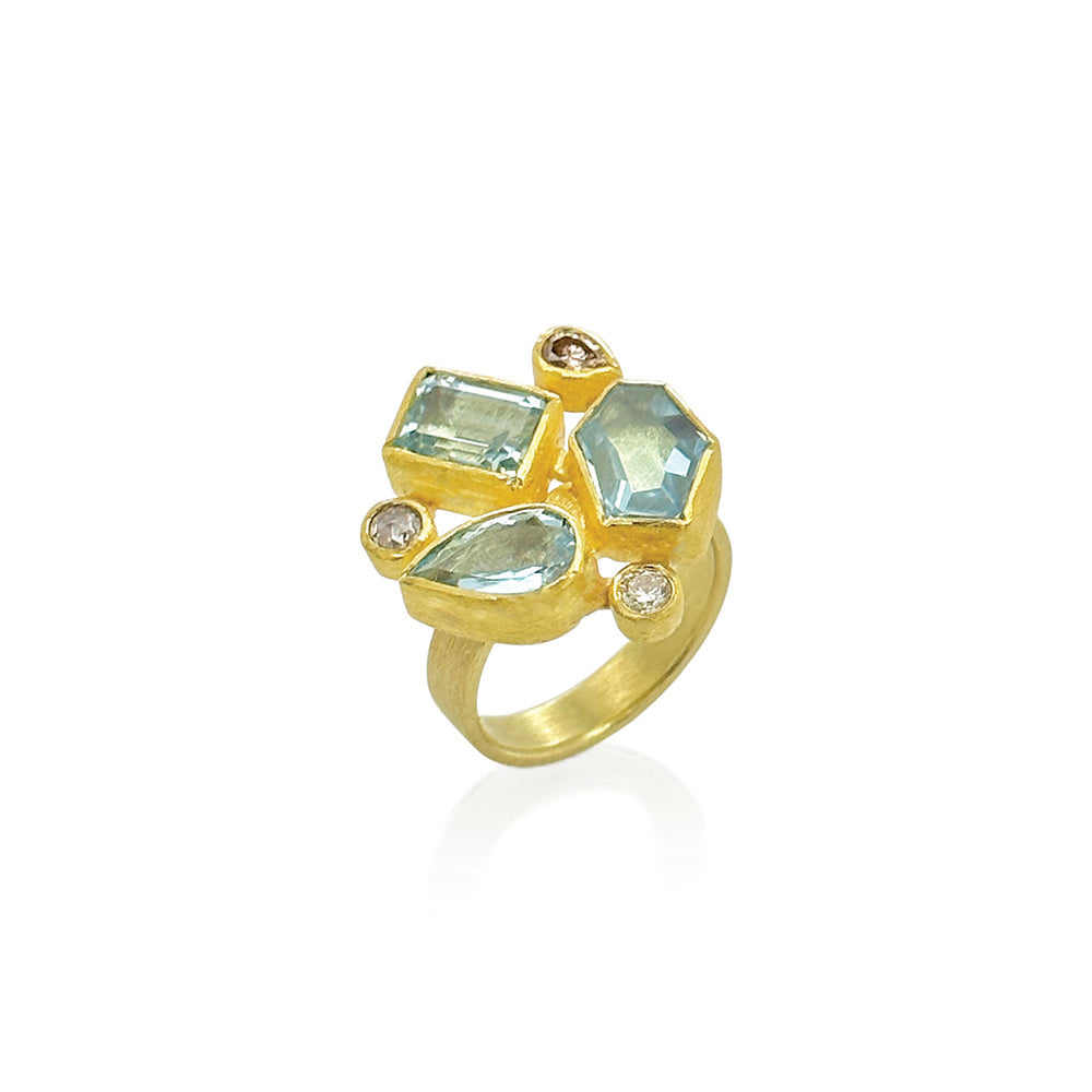 mixed shape aquamarine and diamond ring