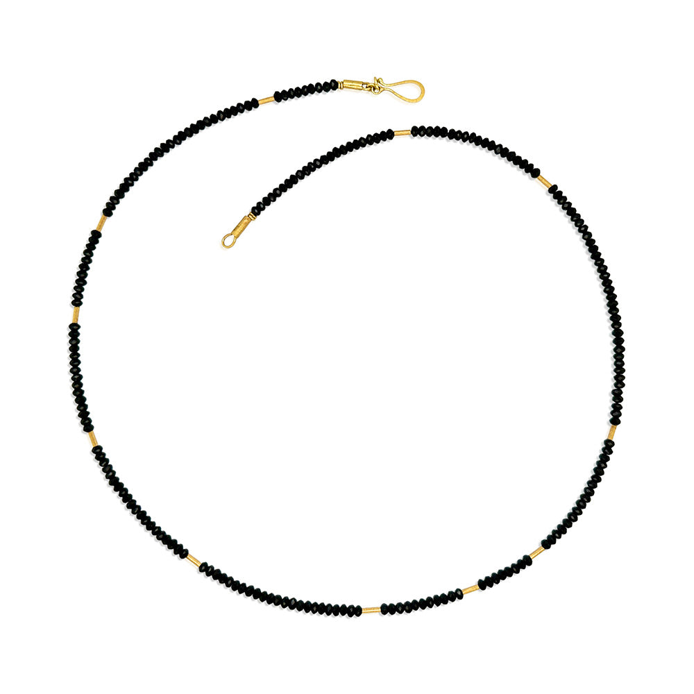 Black Spinel Necklace with Gold Spacer Beads