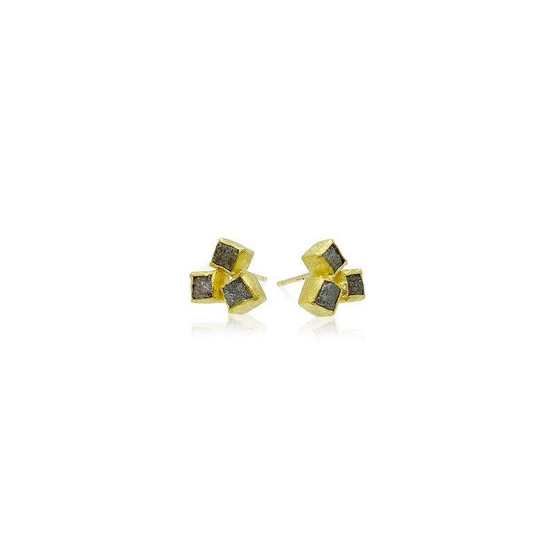 3 Natural Diamond Cubes Earrings in 22K/18K