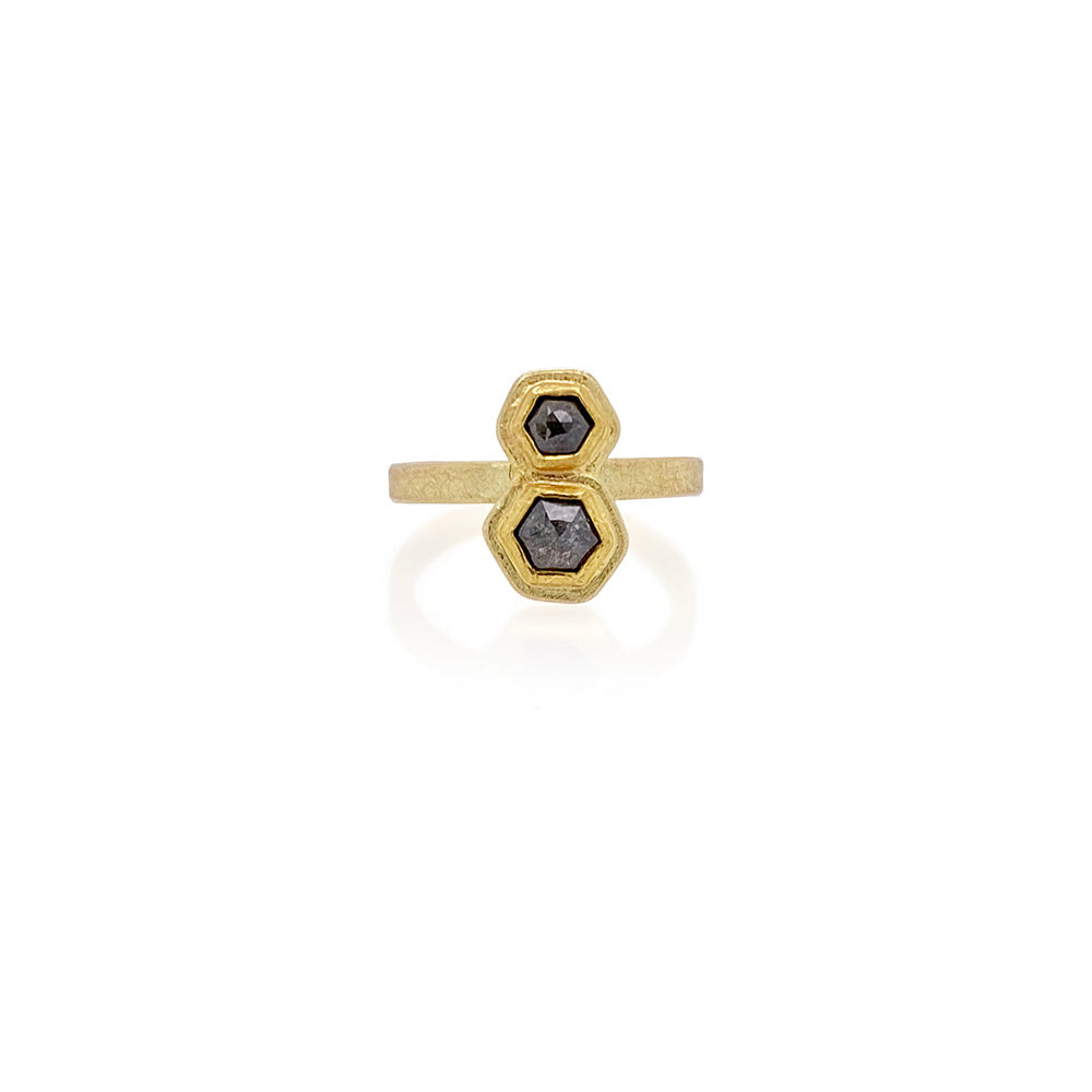 double hexagonal Black diamond ring
