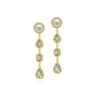 Duster earrings with freshwater pearl studs an triple aquamarine drops