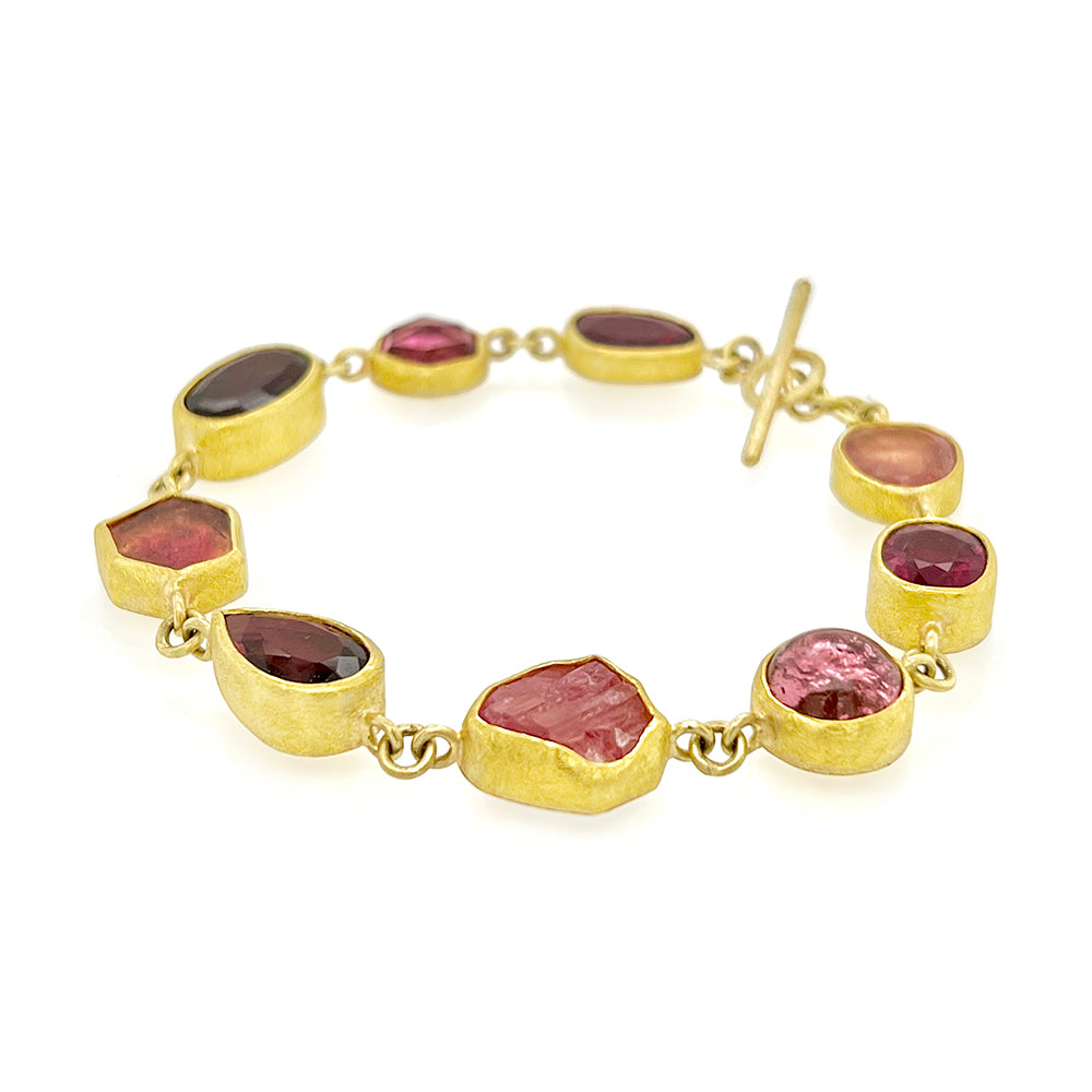 faceted and rough pink tourmaline bracelet