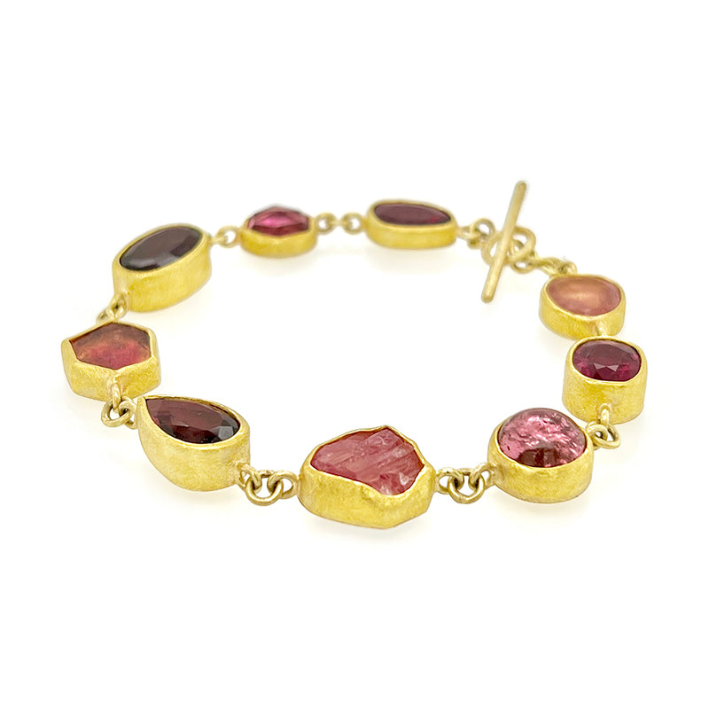 Red and Pink Faceted Rough Tourmaline Bracelet