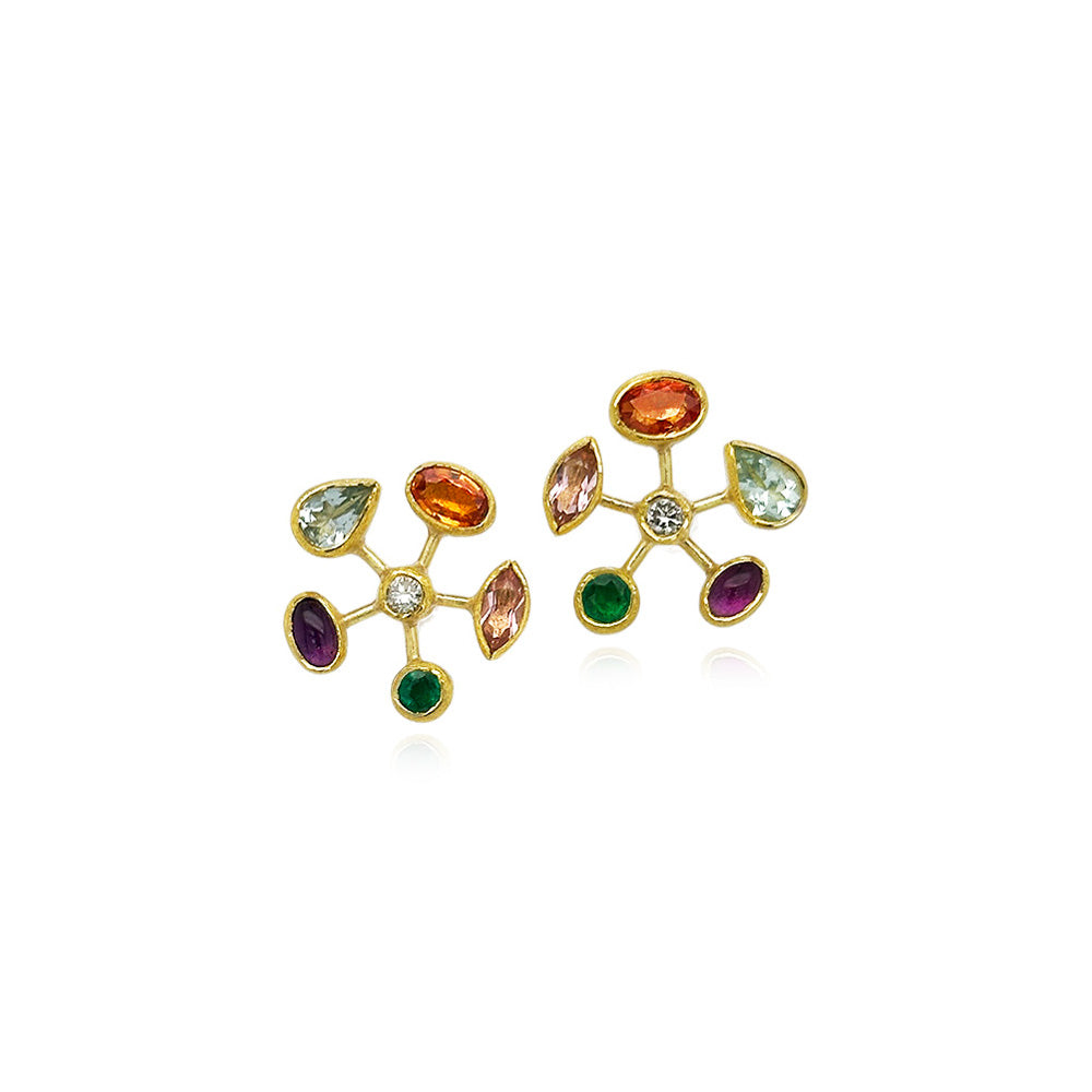 starburst earrings with multi-color gemstones