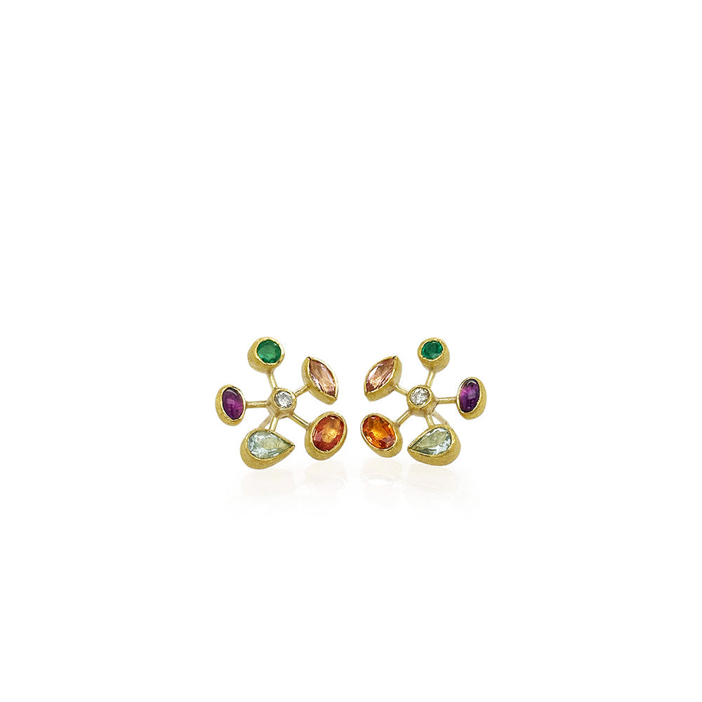 Startburst earrings with multi-color gemstones