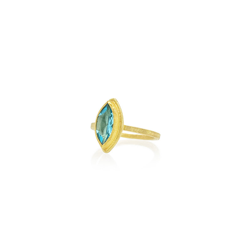 Faceted Navette Blue Topaz Ring