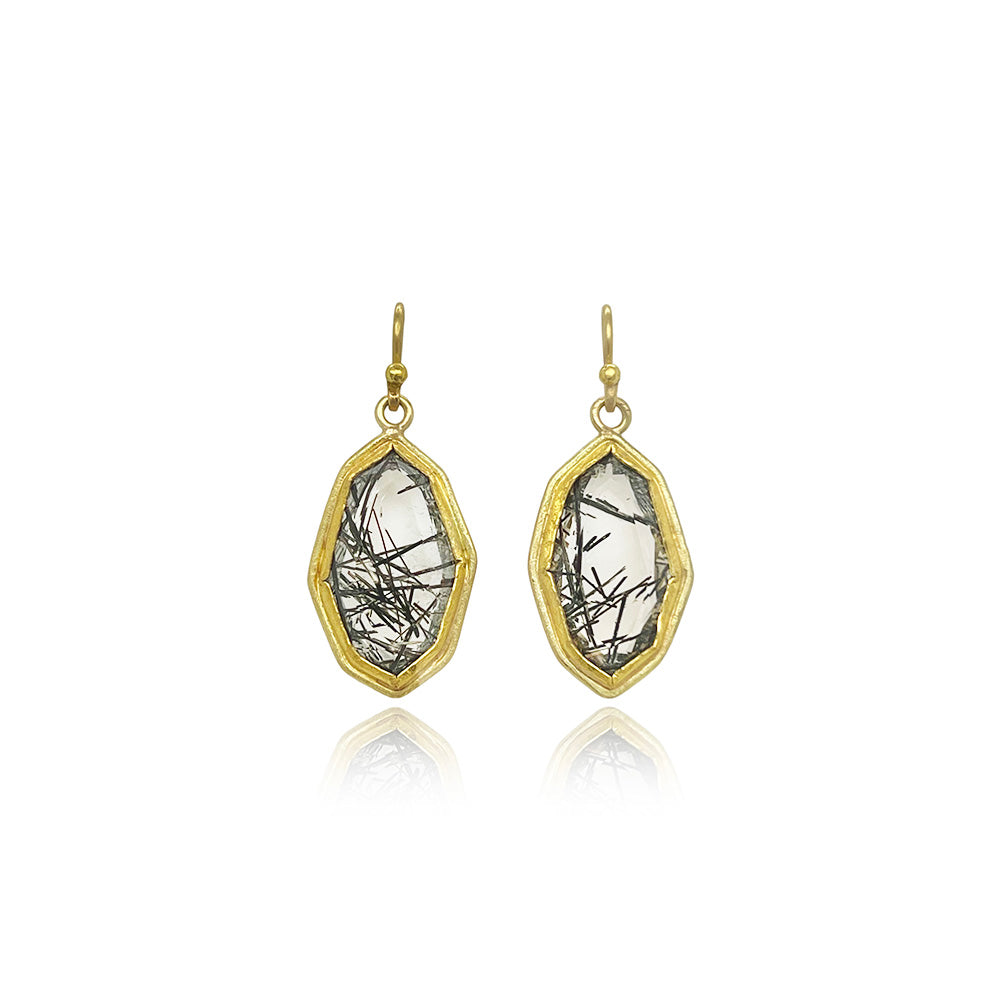 tourmalinated quartz octagonal earrings