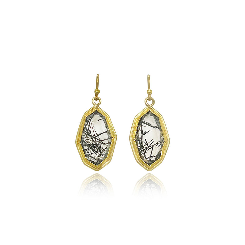 Faceted Tourmalinated Quartz Earrings