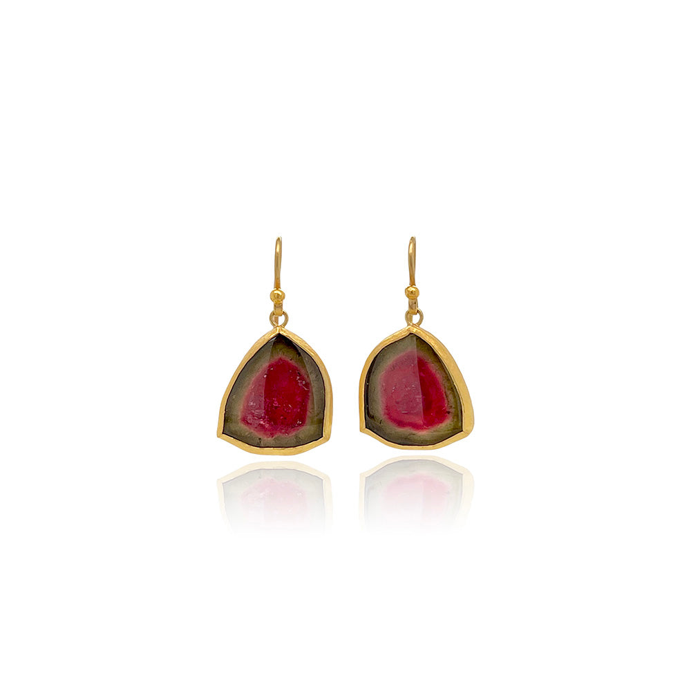 Watermelon Tourmaline slice earrings