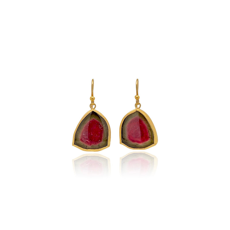 Watermelon Tourmaline Slice Earrings