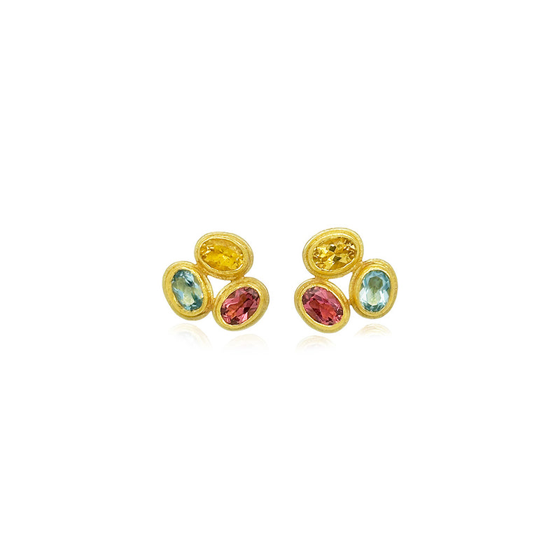 Triple Cluster Gemstone Stud Earrings