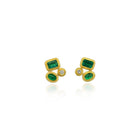 faceted oval and emerald cut emeralds with diamond stud earrings