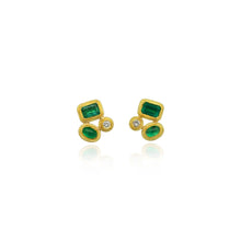 faceted oval and emerald cut emeralds with diamond stud earrings