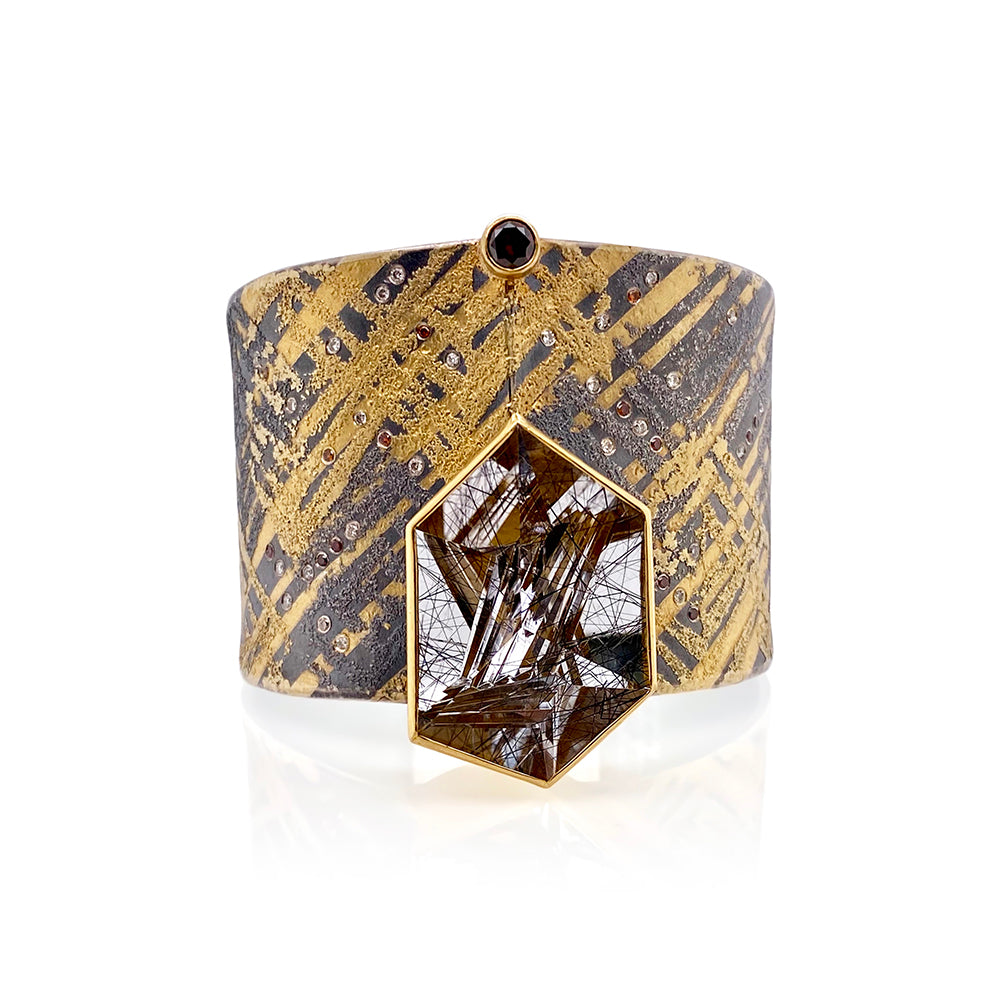 Tourmalinated Quartz Cuff with Diamonds