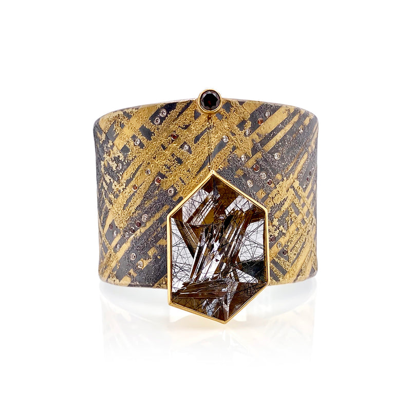 Tourmalinated Quartz Cuff with Diamonds
