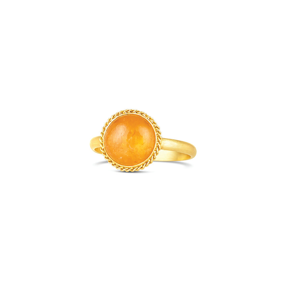 spessartite garnet ring with woven chain surround
