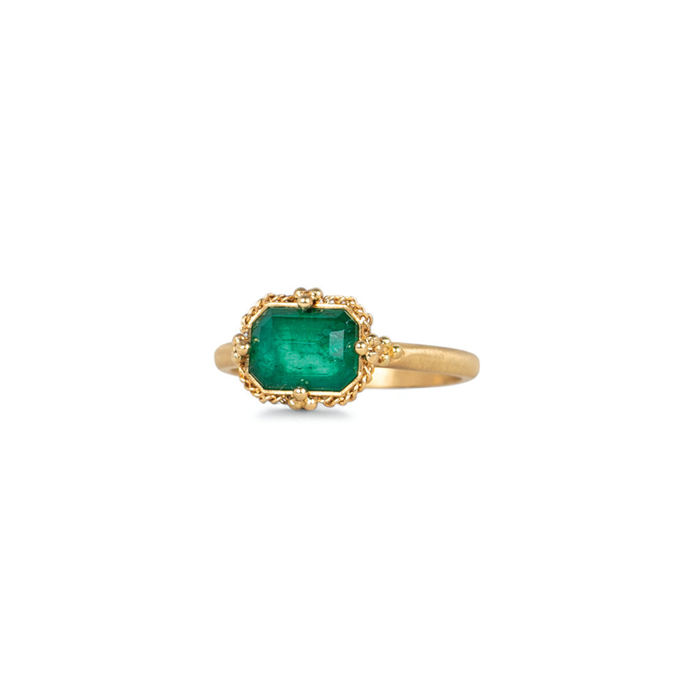 one of a kind East/West emerald ring