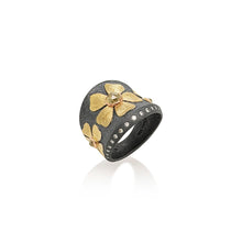 Natural Color, Rose-Cut Diamond Flower Ring in 18K