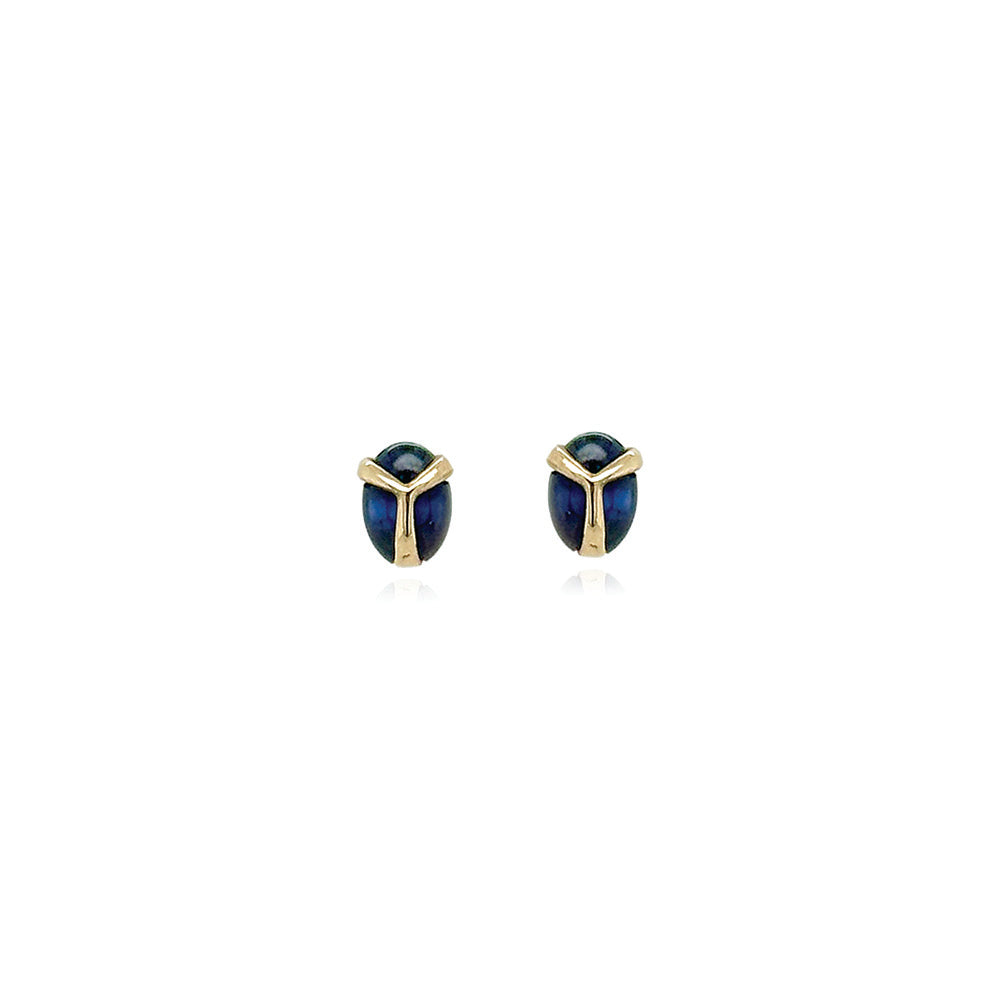 Lucky scarab studs with blue sapphires
