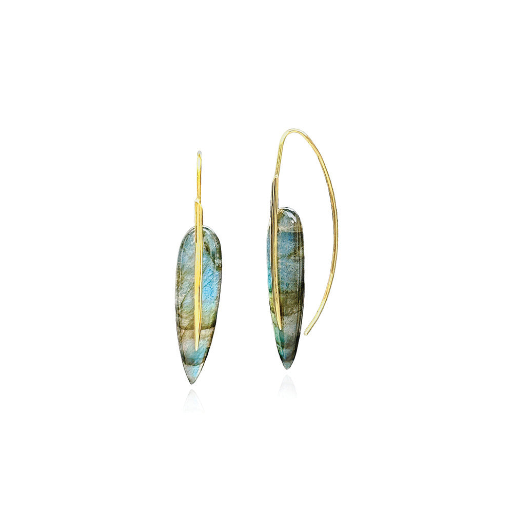 one of a kind labradorite feather earrings