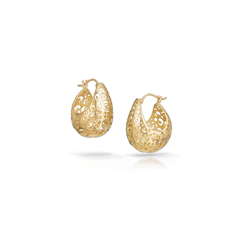 Small Leopard Basket Hoop Earrings in 14K