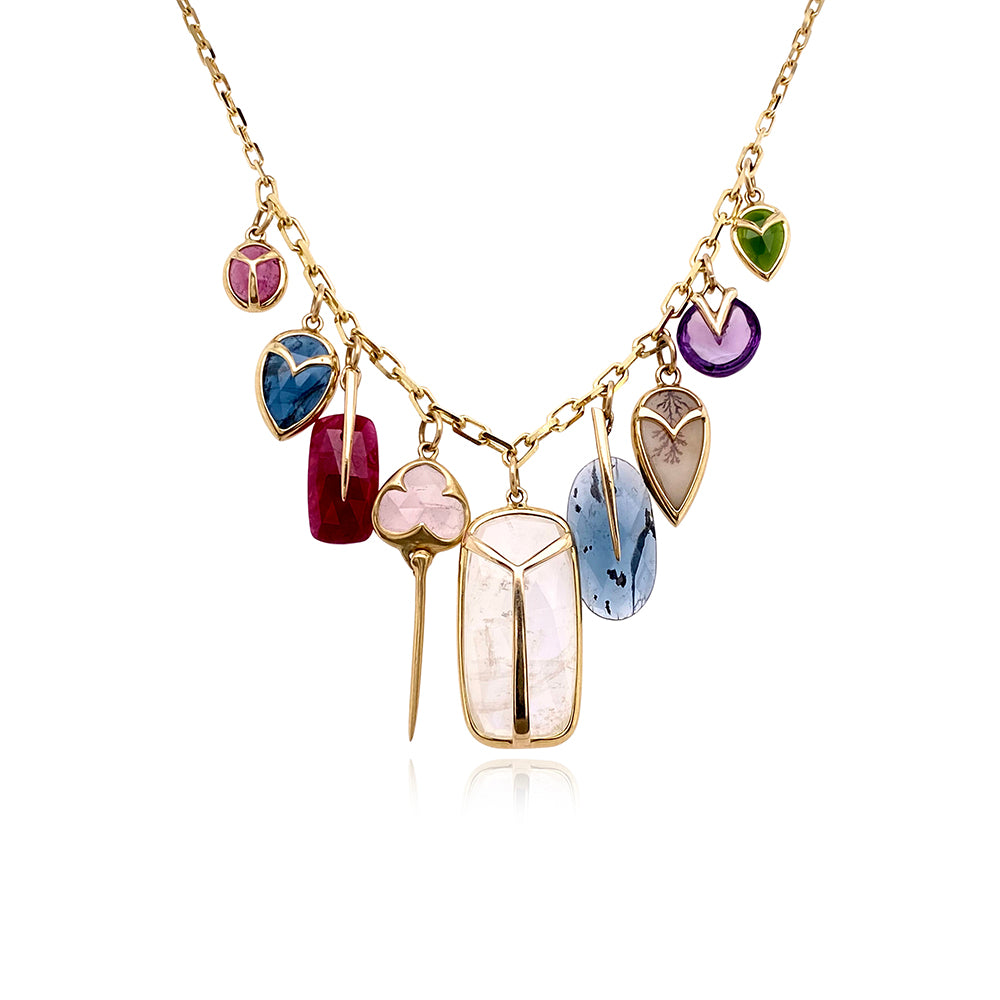 Charm Necklace in 14K with Various Gemstones