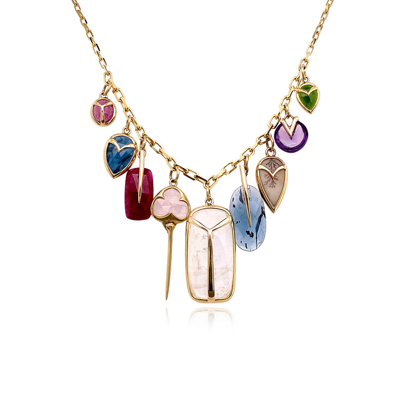 Charm Necklace in 14K with Various Gemstones