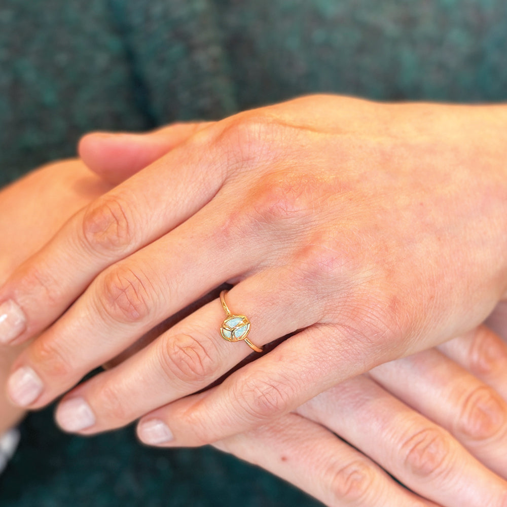 Lucky Scarab Ring with Crystal Opal