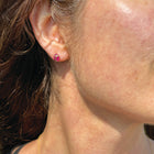 Lucky scarab stud earrings with ruby