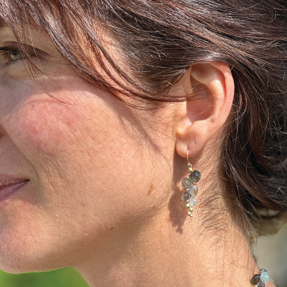 Small " Caviar" Earrings in Moss Aquamarine