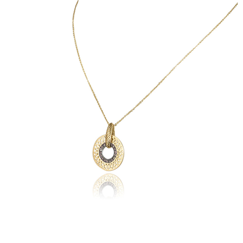 18K Gold Crownwork Disc Pendant with Pavé Champagne Diamonds