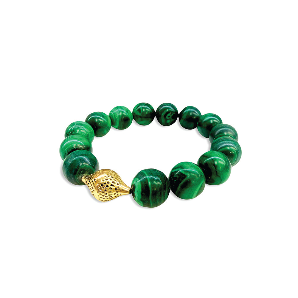 Malachite Stretch Bracelet with Crownwork Finial Bead