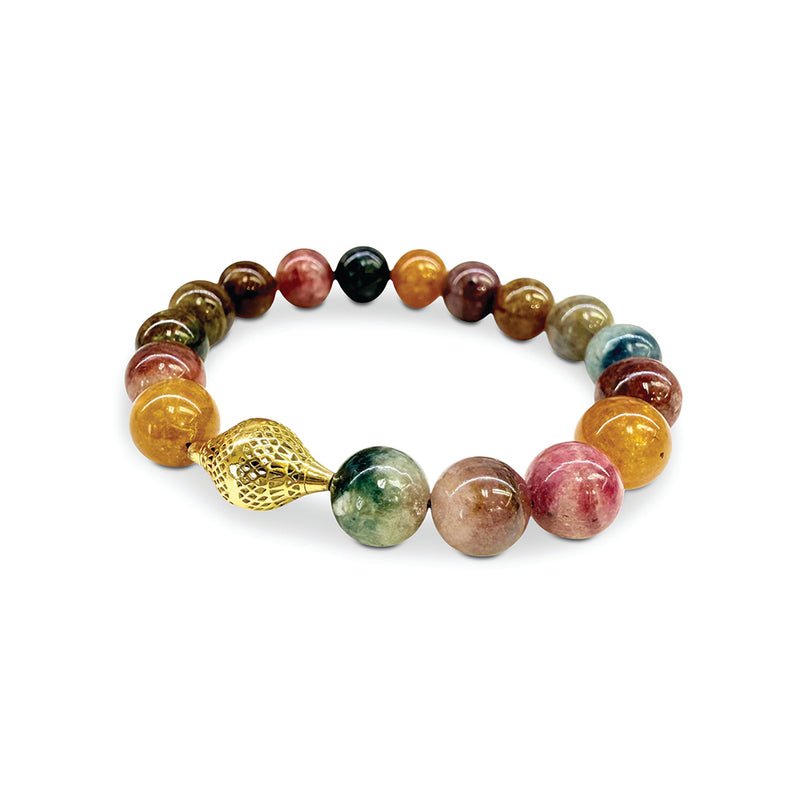 Tourmaline Stretch Bracelet with 18k Crownwork Finial