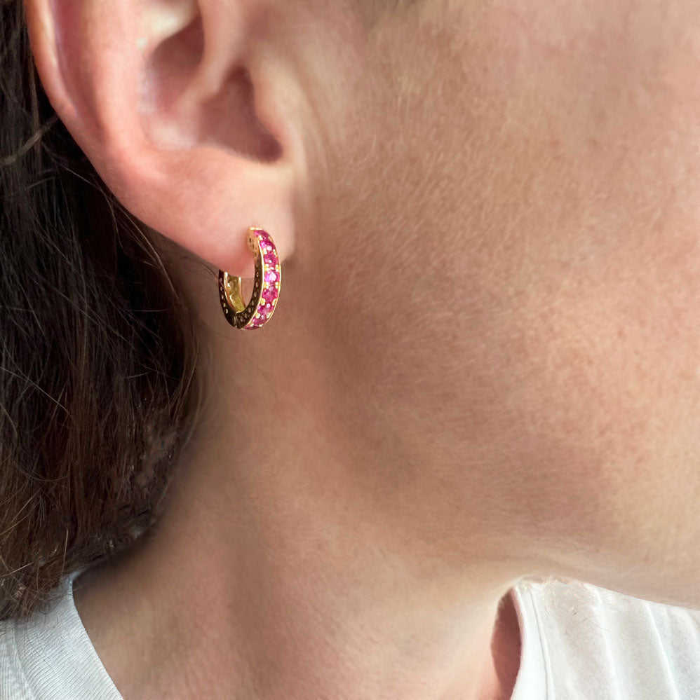 Crownwork Huggie Earrings with Pink Sapphires