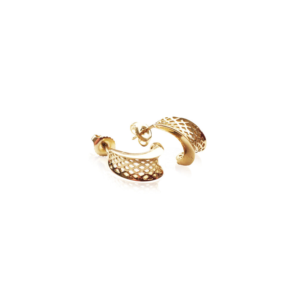 18K Yellow Gold Small Crownwork Wraparound Hoops on Posts