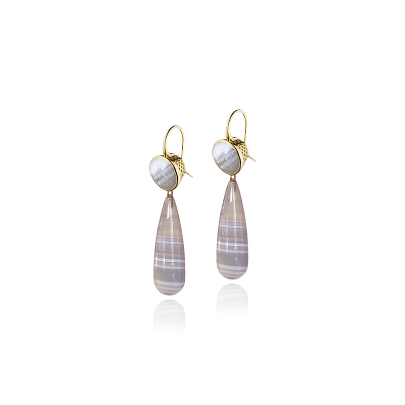 Crownwork Bezel-Set Agate Earrings