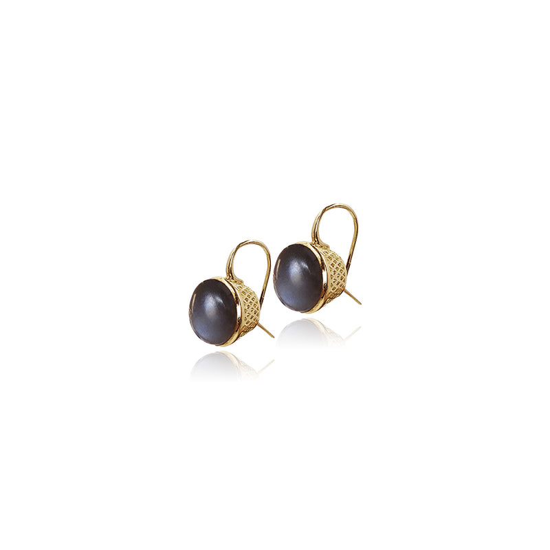 Crownwork Bezel-Set Grey Moonstone Earrings